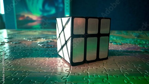 Reflective Cube on Colorful Puzzle