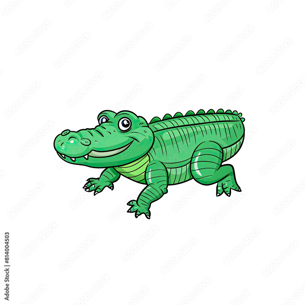 Obraz premium A Cartoon Green Crocodile, Cartoon Illustration