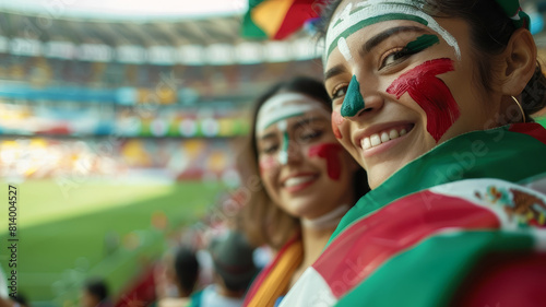 Joyful Supporters with Painted Faces at a Thrilling Sports Match