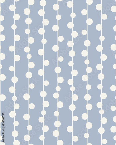 Pastel blue geometric seamless vector pattern, vertical stripes with irregularly spaced dots on vertical lines