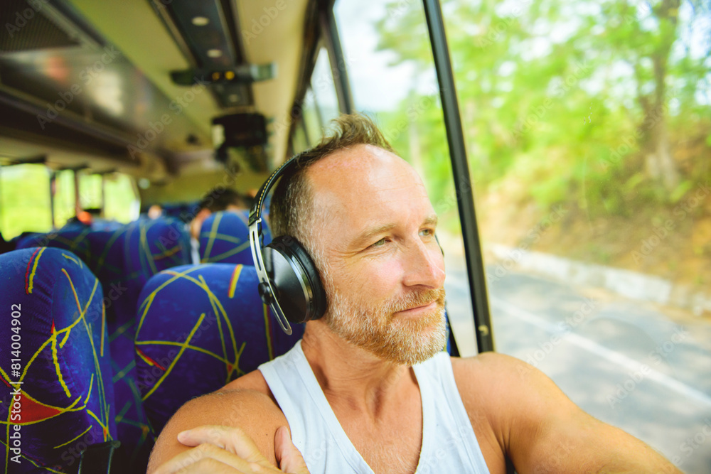Great man riding in a traveler bus in costa Rica Great man riding in a traveler bus in costa Rica
