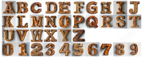 collection of alphabets made of smooth wood isolated on white