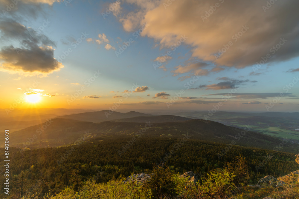View from Jested hill on spring fresh landscape with color sunset View from Jested hill on spring fresh landscape with color sunset