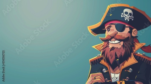 A cool pirate character illustration background with empty space photo