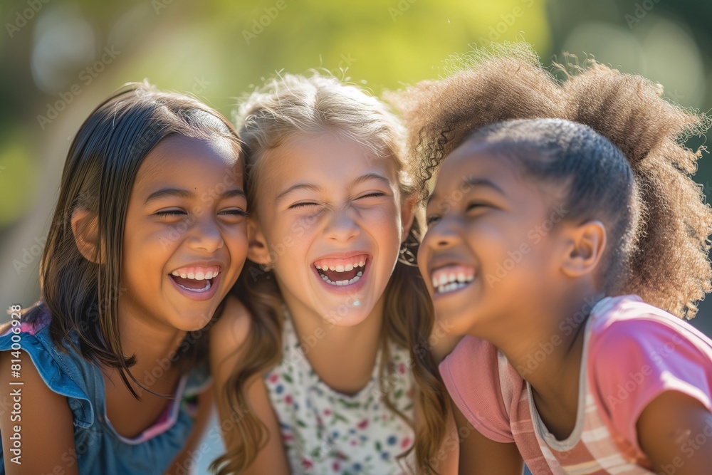 Joyful Children Laughing Together Outdoors Joyful Children Laughing Together Outdoors