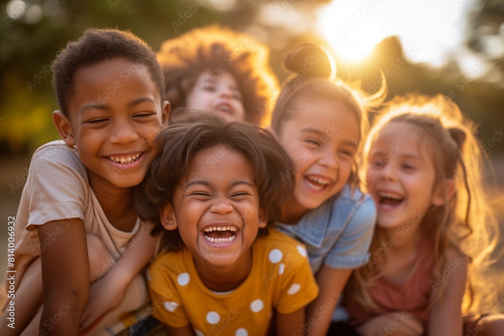 Joyful Children Laughing Together Outdoors Joyful Children Laughing Together Outdoors