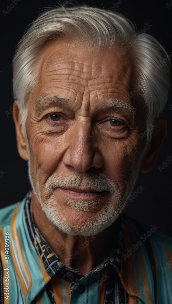 Gray-haired elderly man in stylish club clothes on a black background. Gray-haired elderly man in stylish club clothes on a black background.