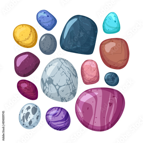 Set of bright colorful pebbles flat style, vector illustration