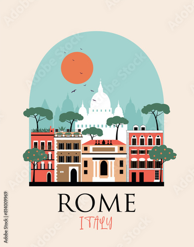 Illustration of Rome city travel poster