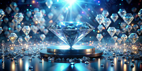 Sleek Crystal Clear Diamond Podium 3D Background photo