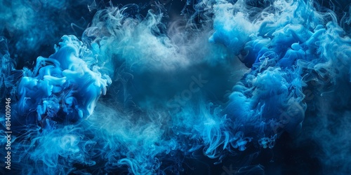 A vivid blue smoke explosion creating a circular border around a clear, empty central area for advertising content