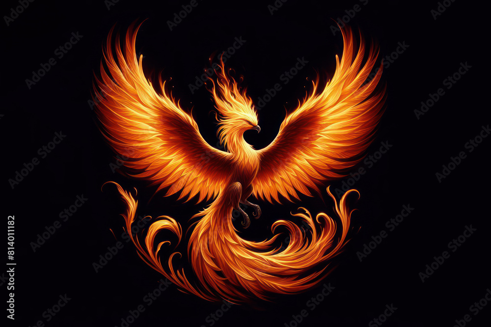 Flying fire phoenix isolated black Flying fire phoenix isolated black