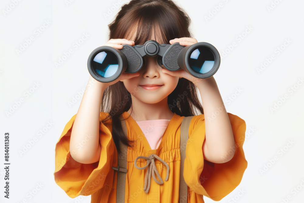 Kid look Binoculars isolated on white background Kid look Binoculars isolated on white background
