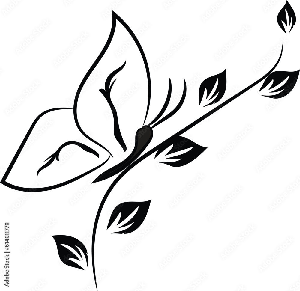 A black and white drawing of a flower with the word butterflies A black and white drawing of a flower with the word butterflies