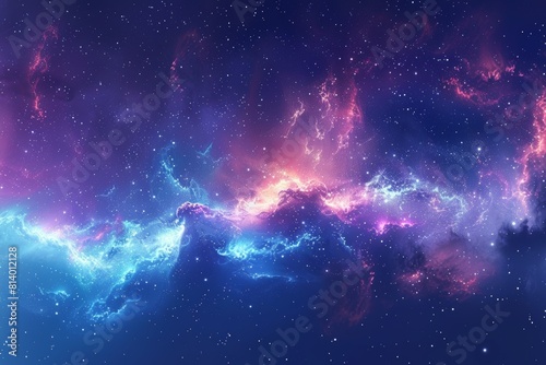 An abstract representation of a galaxy nebula, bursting with blues, purples, and pinks, set against a starfilled night sky for a universethemed wallpaper photo