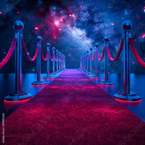 Red carpet. Golden fencing and red carpet with a rise on the stage. Vector illustration in realistic style. Made with generative ai