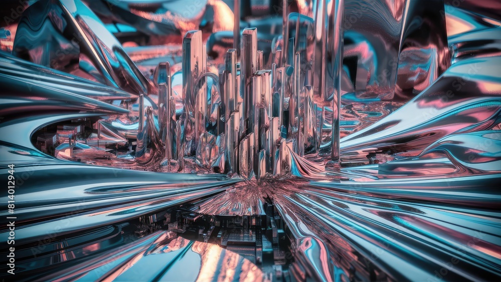 Metallic 3D image of abstract 3D futuristic cyberpunk Metallic 3D image of abstract 3D futuristic cyberpunk