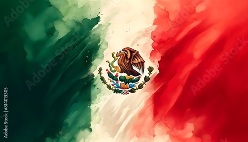 Illustration of a Beautiful Watercolor Flag of Mexico