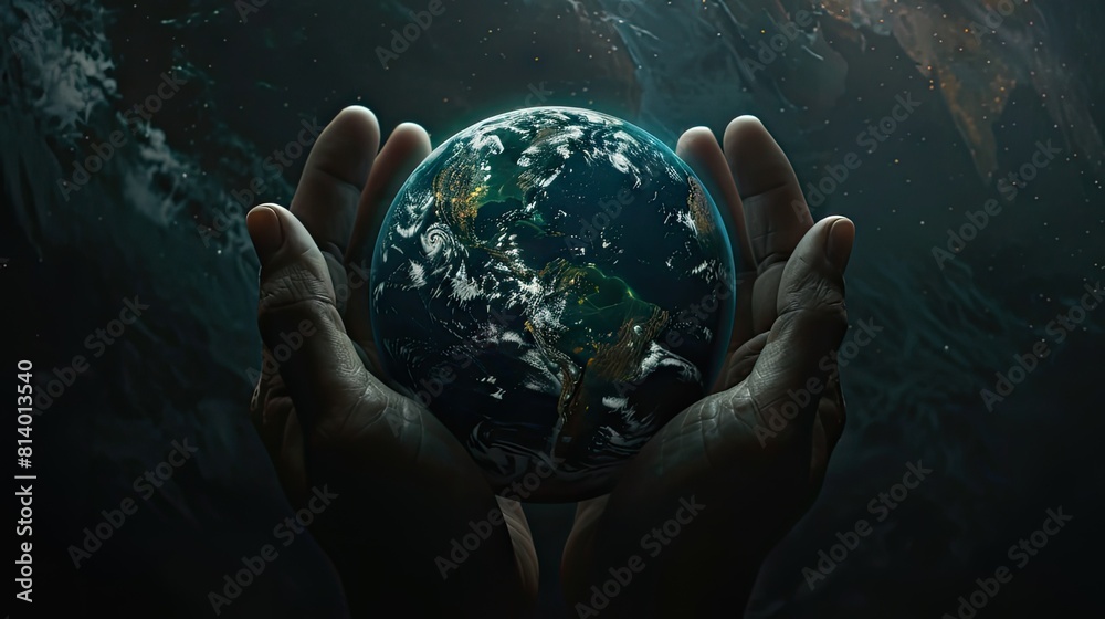 Capturing the World: Hand Holding Globe Against Dark Backdrop Capturing the World: Hand Holding Globe Against Dark Backdrop