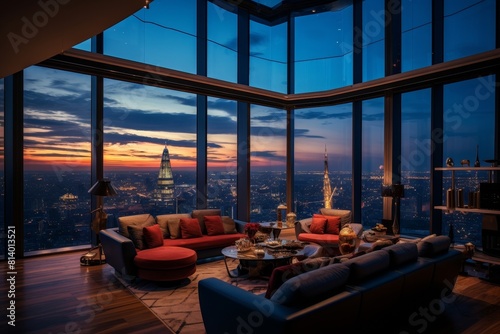 An Elegant Penthouse with Contemporary Interior and Breathtaking City Views at Twilight