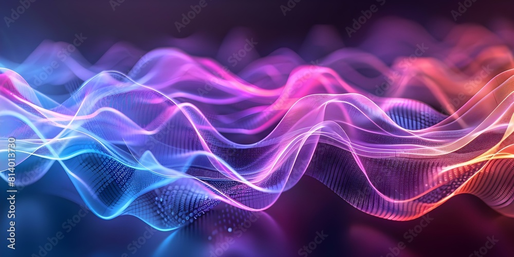 Glowing digital waves in a futuristic technology network system. Concept Futuristic Technology, Digital Waves, Network System, Glowing Effects Glowing digital waves in a futuristic technology network system. Concept Futuristic Technology, Digital Waves, Network System, Glowing Effects