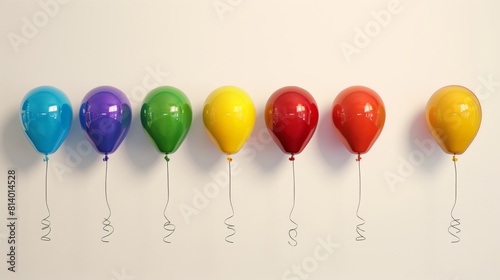Colorful balloons line up  displaying a spectrum.