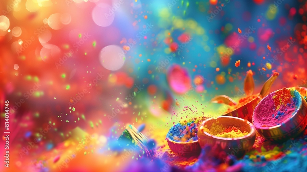 A whimsical and colorful depiction of a Happy Holi Background