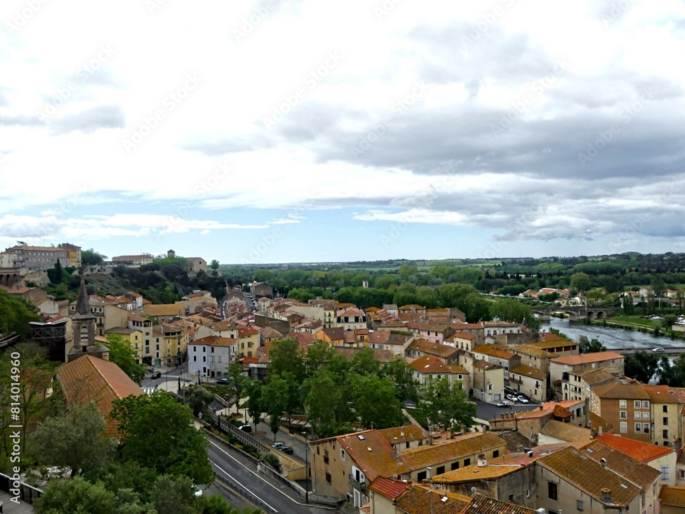 Obraz premium Béziers, May 2024: Visit the magnificent city of Béziers in Occitanie. Street photos - Aerial view of the city