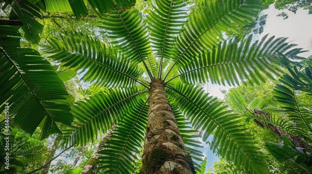 A lush tree fern thrives in the vibrant rainforest of Marojejy National Park in Madagascar A lush tree fern thrives in the vibrant rainforest of Marojejy National Park in Madagascar