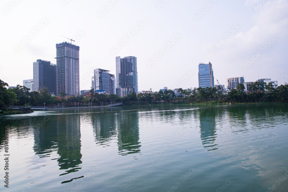 Beautiful Skylark landscape view of Hatirjheel lake with blue sky in Dhaka-Bangladdesh Beautiful Skylark landscape view of Hatirjheel lake with blue sky in Dhaka-Bangladdesh