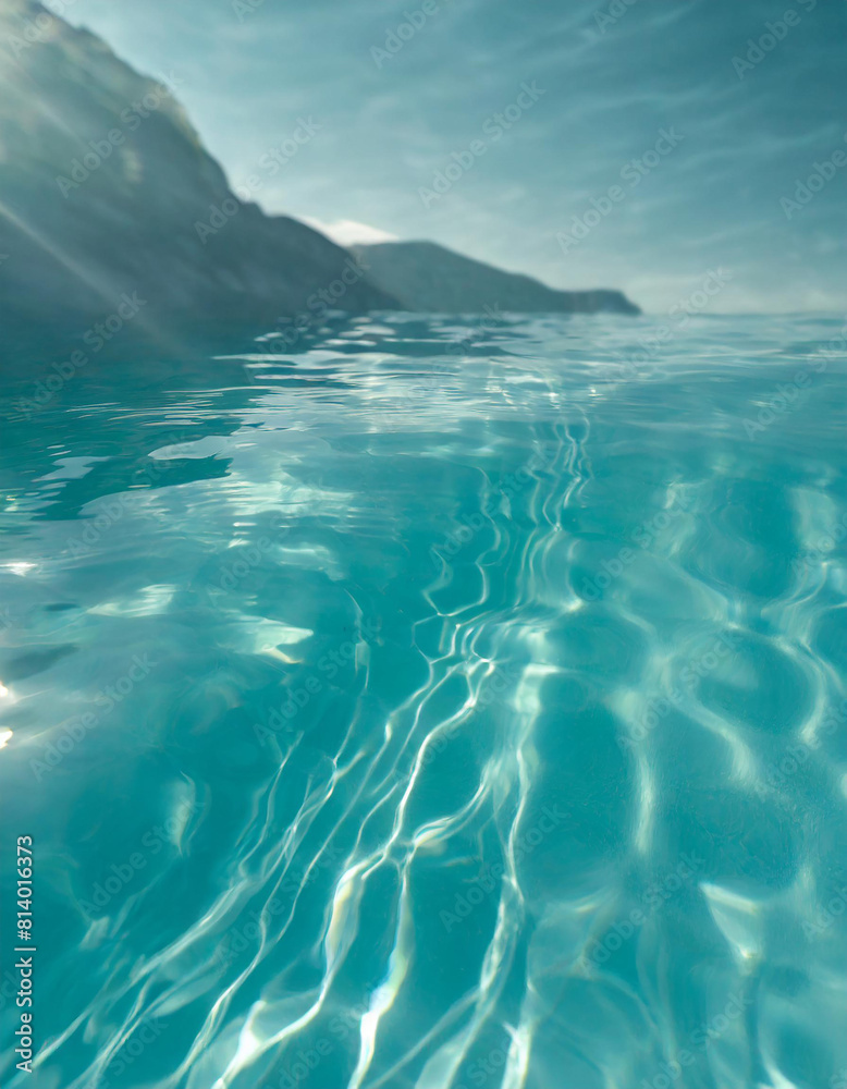 Blue sea water surface. Reflection of sunlight on the water surface. Abstract background for design.