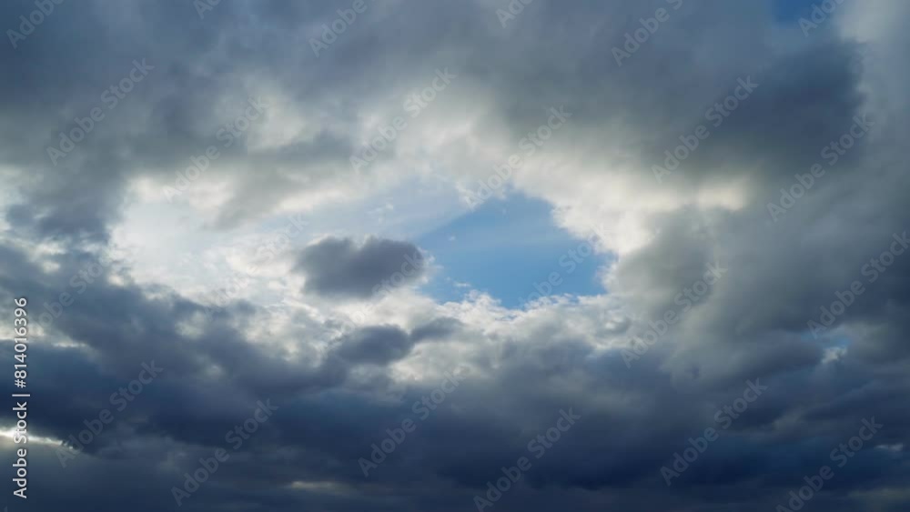 Cloudy clouds and blue sky breaking through them. The calm slow movement of clouds across the sky. Cloudy clouds and blue sky breaking through them. The calm slow movement of clouds across the sky.