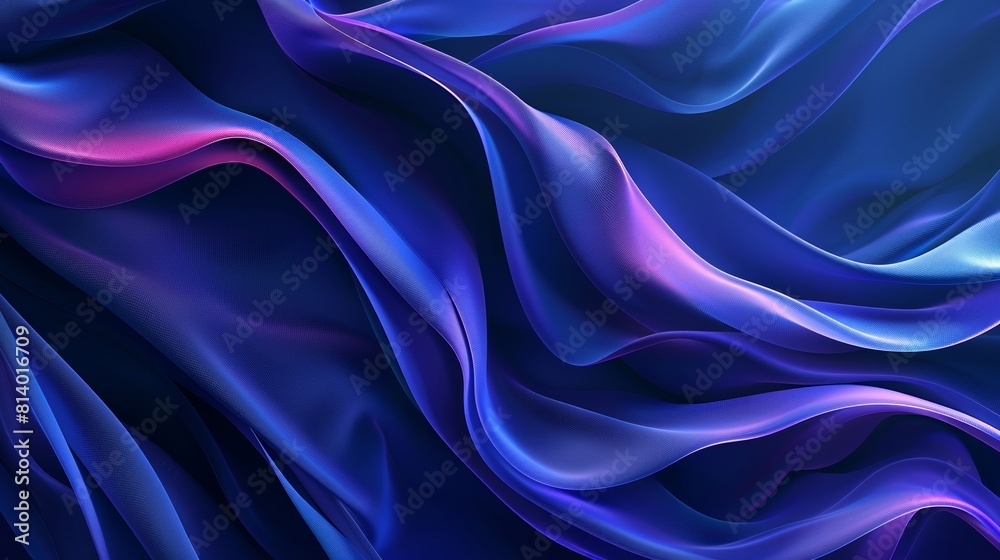 Fototapeta premium 3D shining blue wave silk background with luxury relaxing glowing curves