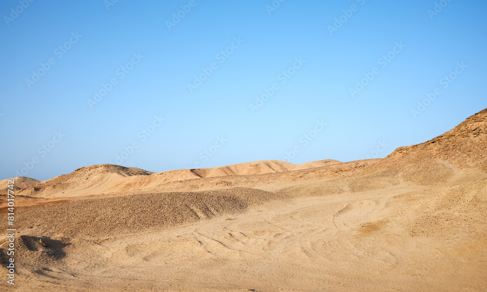 Egypt desert landscape with a blue sky. Egypt desert landscape with a blue sky.
