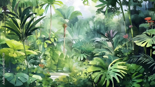 Lush Tropical Vegetation Watercolor