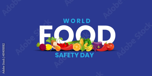 World Food Safety Day creative unique design social media banner poster on June 7 cholesterol diet and healthy nutrition eating with clean fruits and vegetables in heart dish by nutritionist, Editable