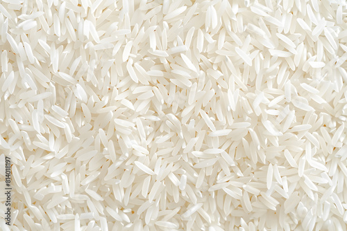Close up white rice grain texture background of uncooked rice.