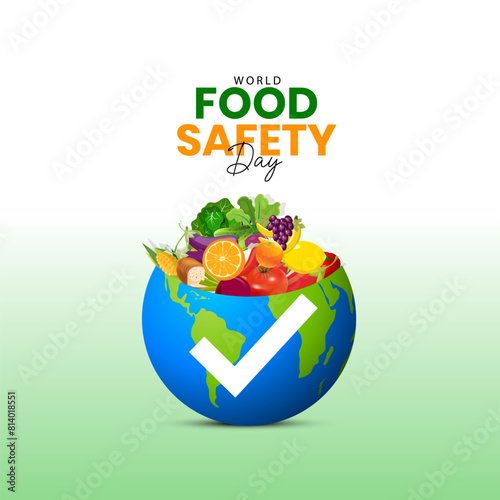 World Food Safety Day creative unique design social media banner poster on June 7 cholesterol diet and healthy nutrition eating with clean fruits and vegetables in heart dish by nutritionist, Editable