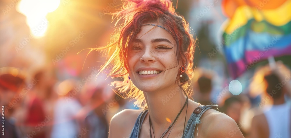 Joyful Young Woman at Outdoor Music Festival.