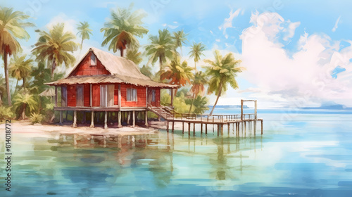 Exotic island watercolor