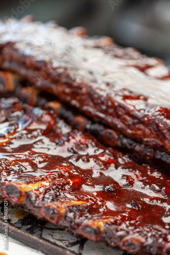 Detail of Fresh Barbecue Rack of Ribs © bartsadowski