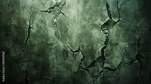 The image shows a dark, cracked wall with a green tint. The cracks are jagged and uneven, and the wall appears to be in a state of disrepair.