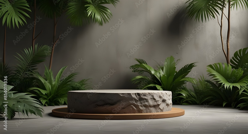 Podium background product green nature 3D forest stand white plant. Cosmetic background product podium display wood jungle studio garden beauty platform presentation mockup pedestal stone tropical Podium background product green nature 3D forest stand white plant. Cosmetic background product podium display wood jungle studio garden beauty platform presentation mockup pedestal stone tropical