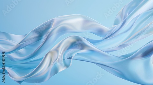 3D ice blue futuristic gradient translucent silk satin shiny fashion luxury relaxing abstract background with curves for web advertising technology branding