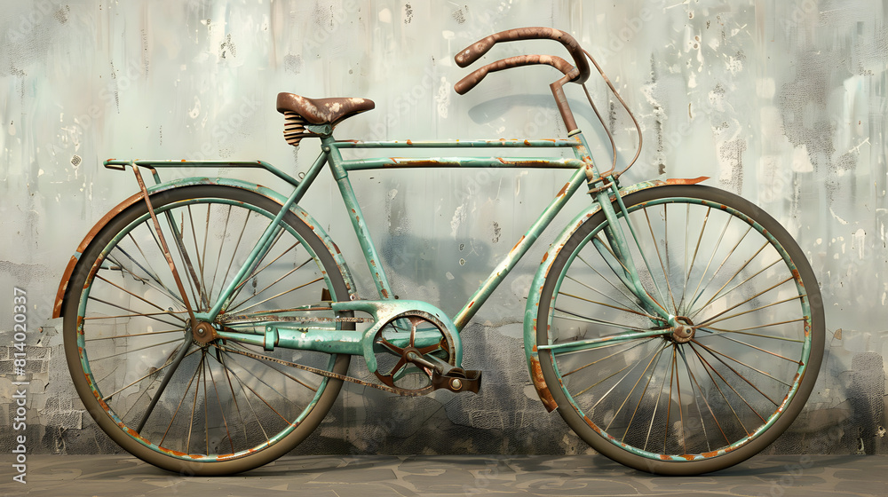 Rusty old bicycle on gray isolated background. Obsolete transport. June 13 - World Bicycle Day.
