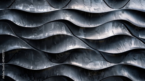 Wavy metal wall panels undulate in a mesmerizing pattern, catching the light and creating a sense of movement.