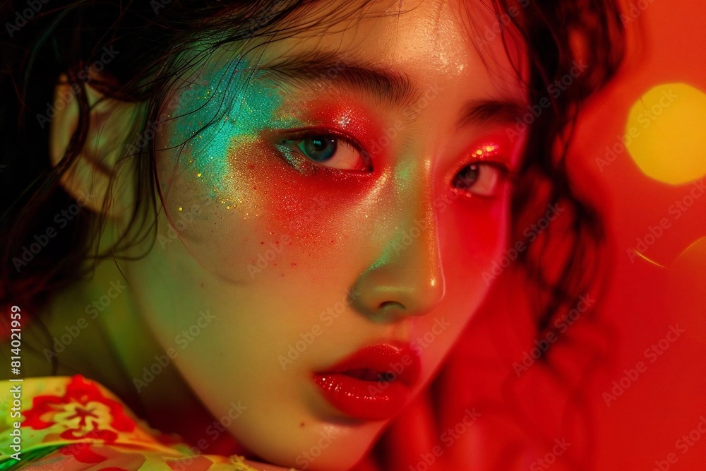 Beautiful Asian Woman with Stunning Makeup - Close-Up Portrait