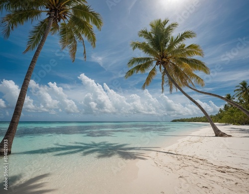 Escape to a remote island paradise with our image of palm trees swaying in the breeze and white sand beaches stretching to the horizon