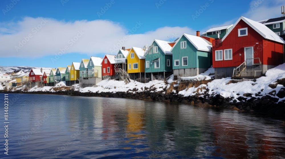 Fototapeta premium colorful Icelandic houses by the lake.