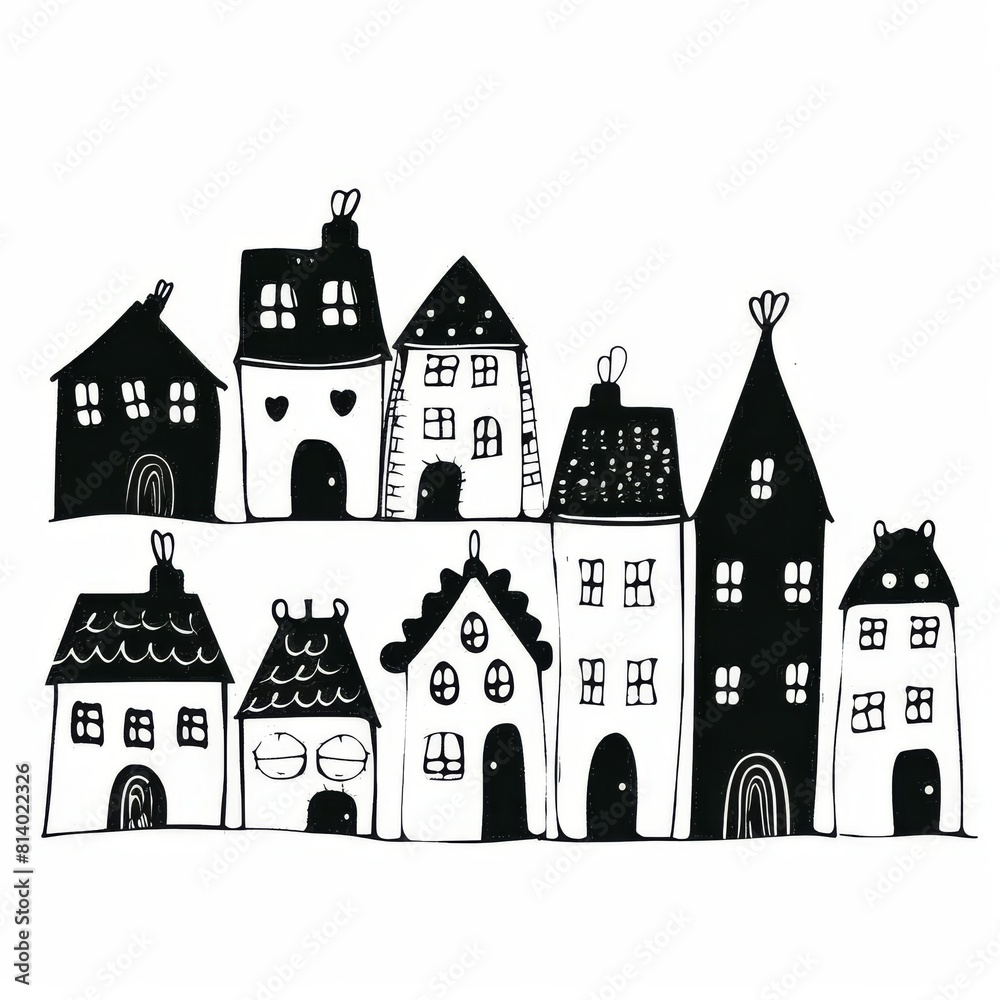 Fototapeta premium Black and white house vector sketch isolated on a white background